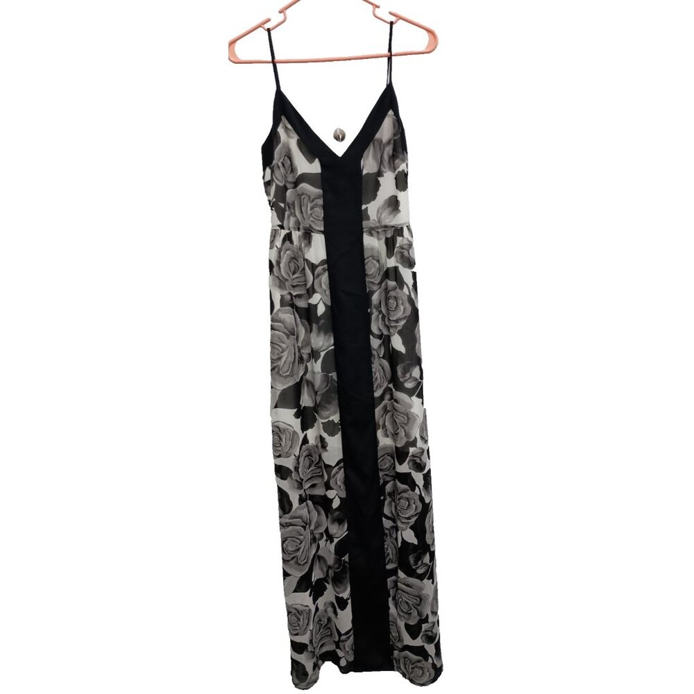 VTG Y2K Arden B Maxi Dress Womens Small Black Gray Floral Fairy Grunge Side Slit